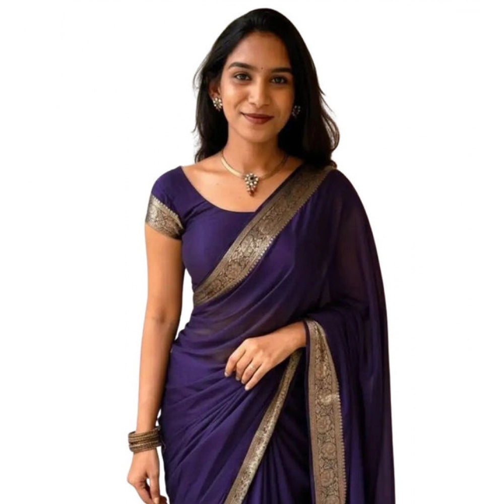 Vichitra Silk Printed Saree With Unstitched Blouse 5.5Mtr (Purple)