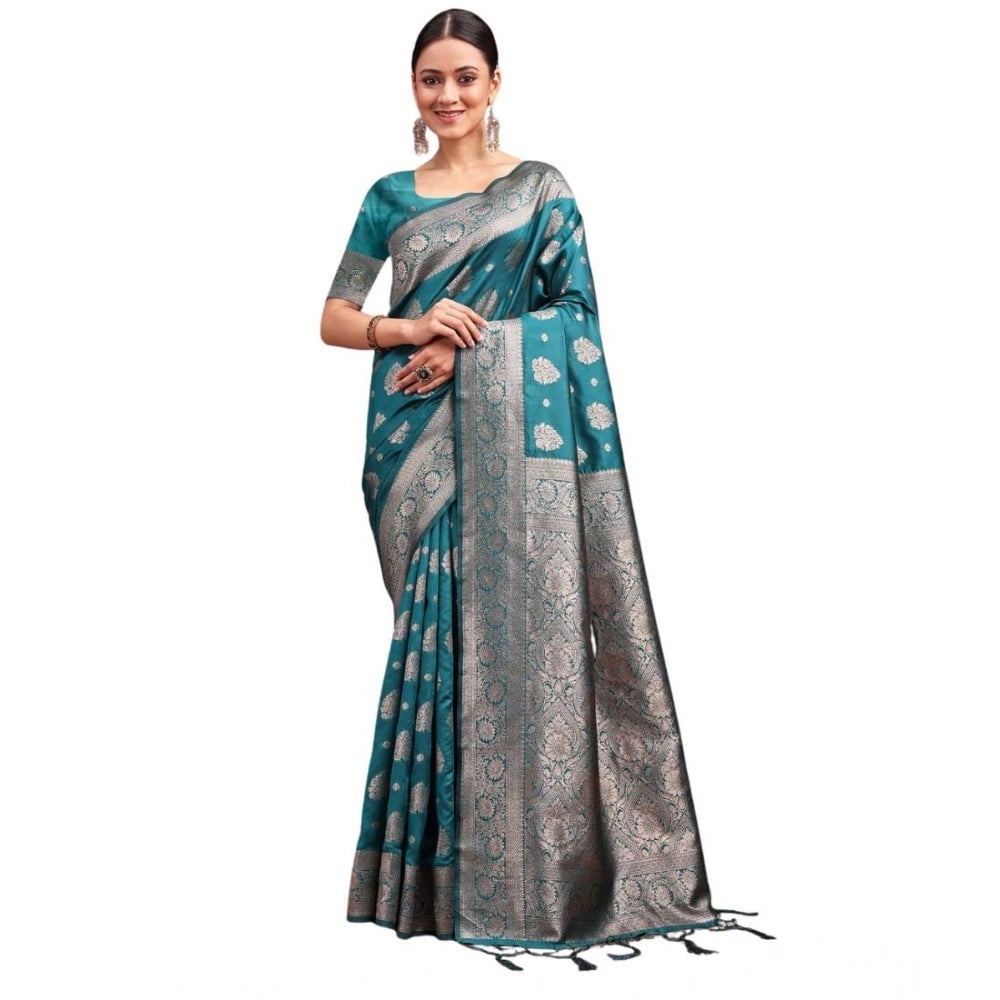 Banarasi Silk Printed Saree With Unstitched Blouse 5.5Mtr (Sea Green)