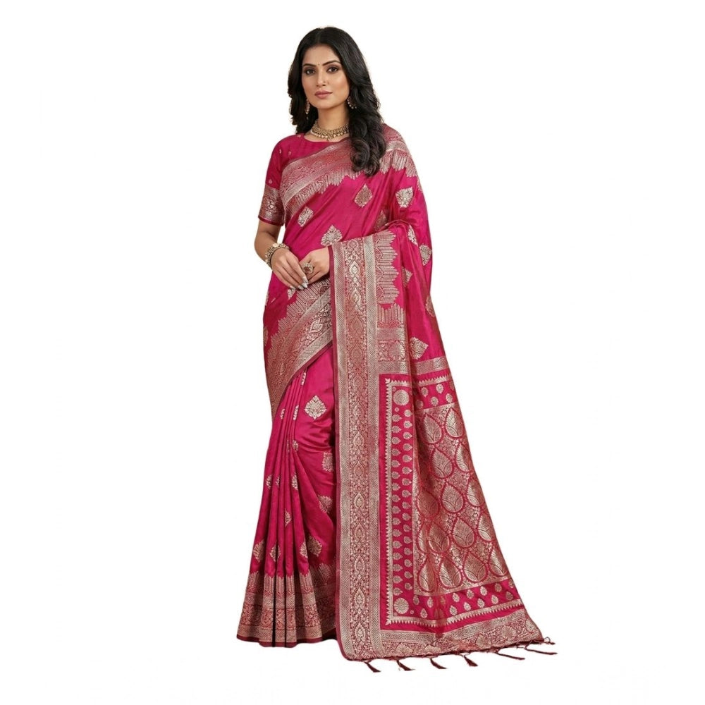 Silk Blend Printed Saree With Unstitched Blouse 5.5Mtr (Magenta)