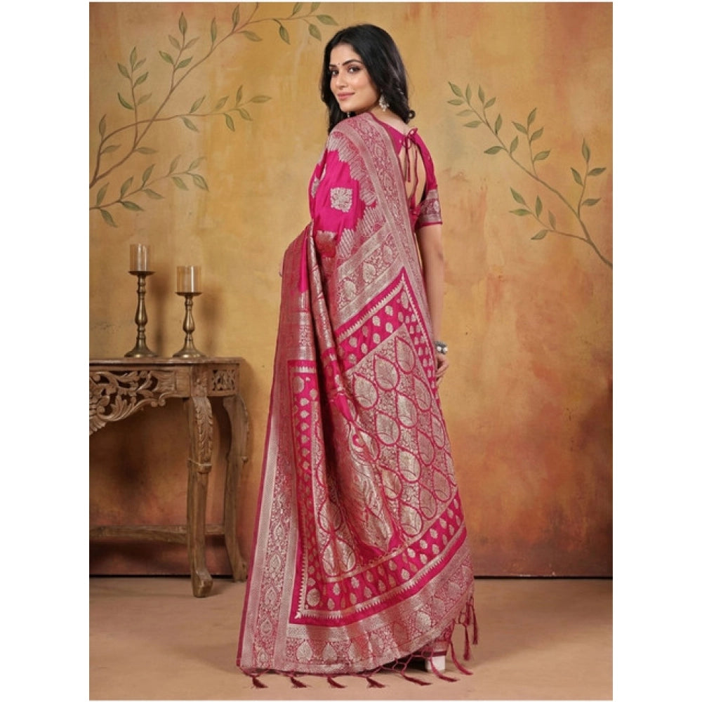 Silk Blend Printed Saree With Unstitched Blouse 5.5Mtr (Magenta)