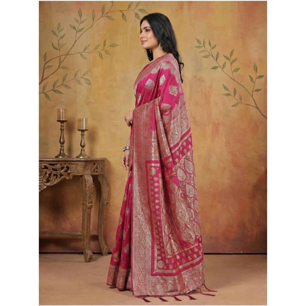 Silk Blend Printed Saree With Unstitched Blouse 5.5Mtr (Magenta)