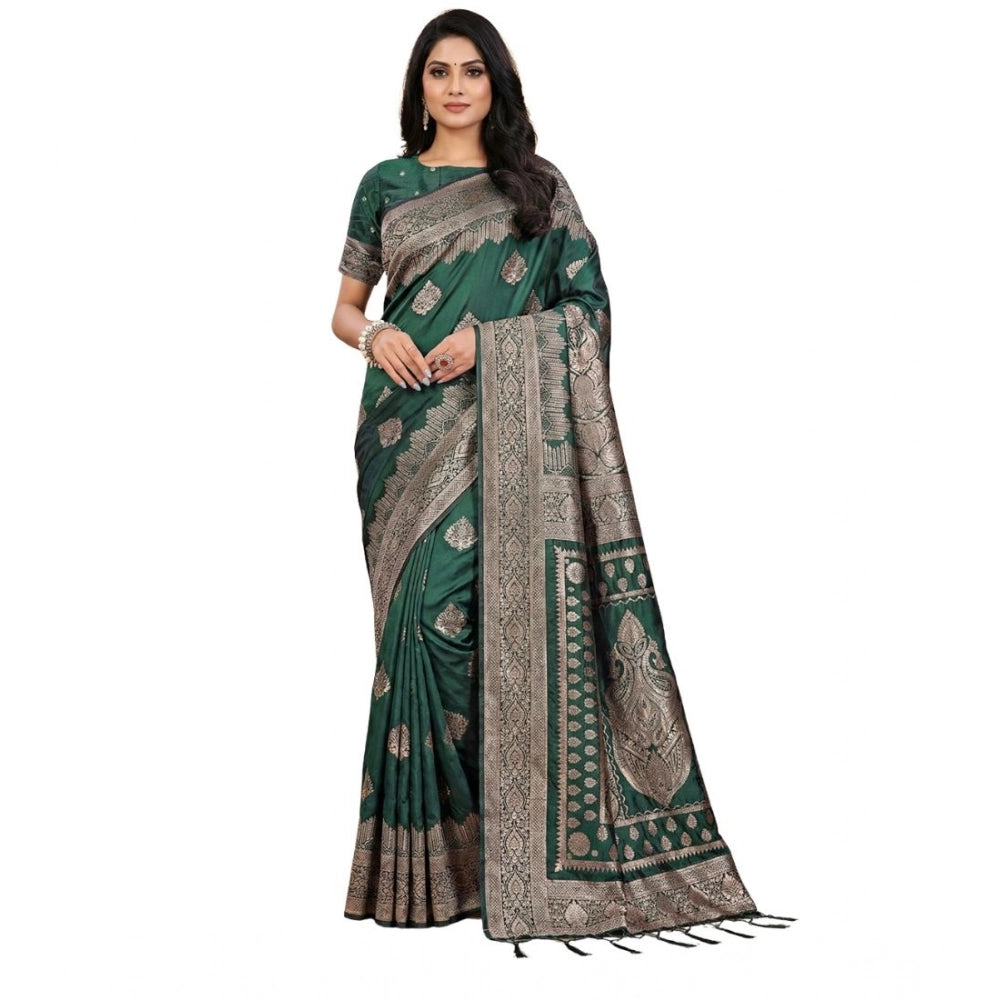 Silk Blend Printed Saree With Unstitched Blouse 5.5Mtr (Green)