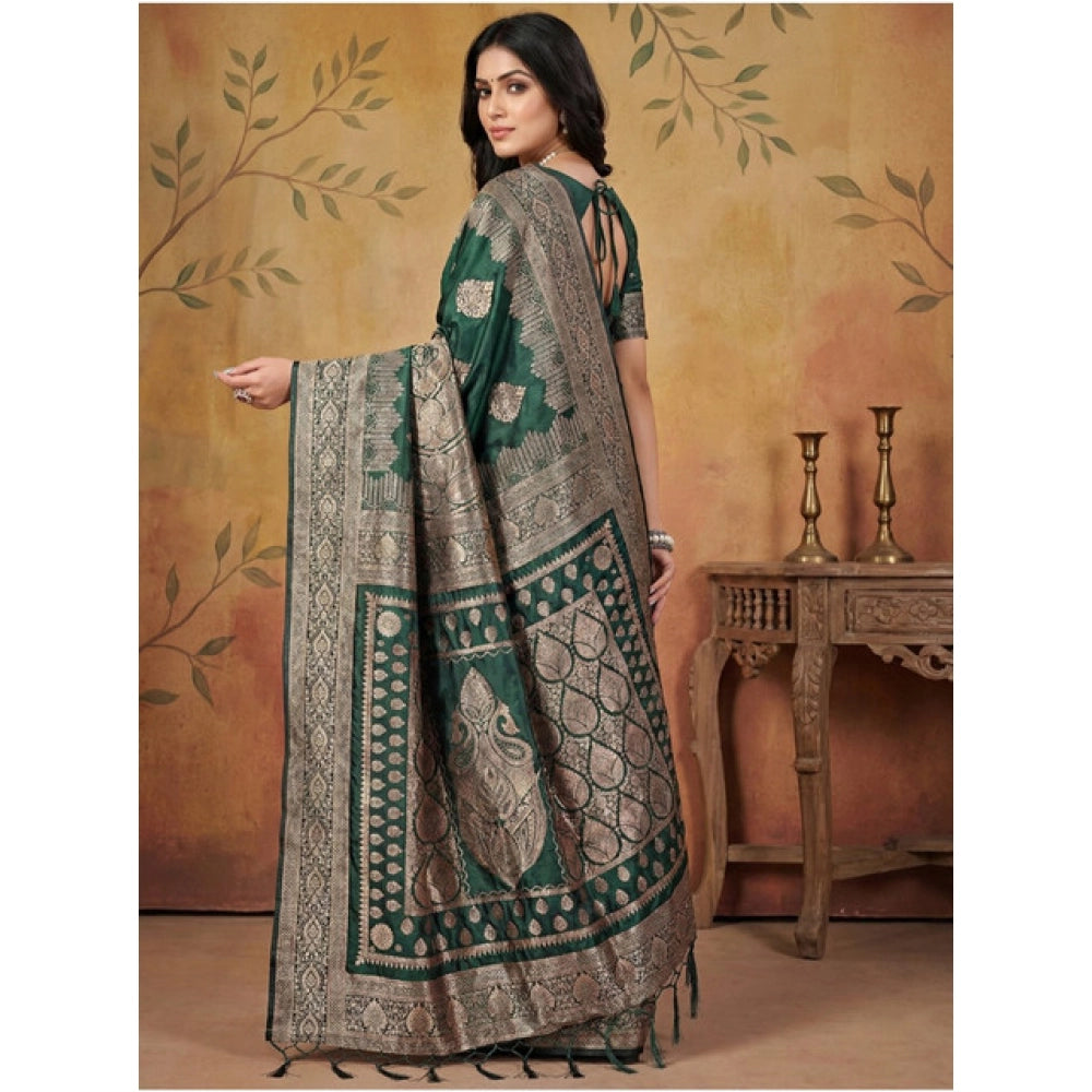 Silk Blend Printed Saree With Unstitched Blouse 5.5Mtr (Green)