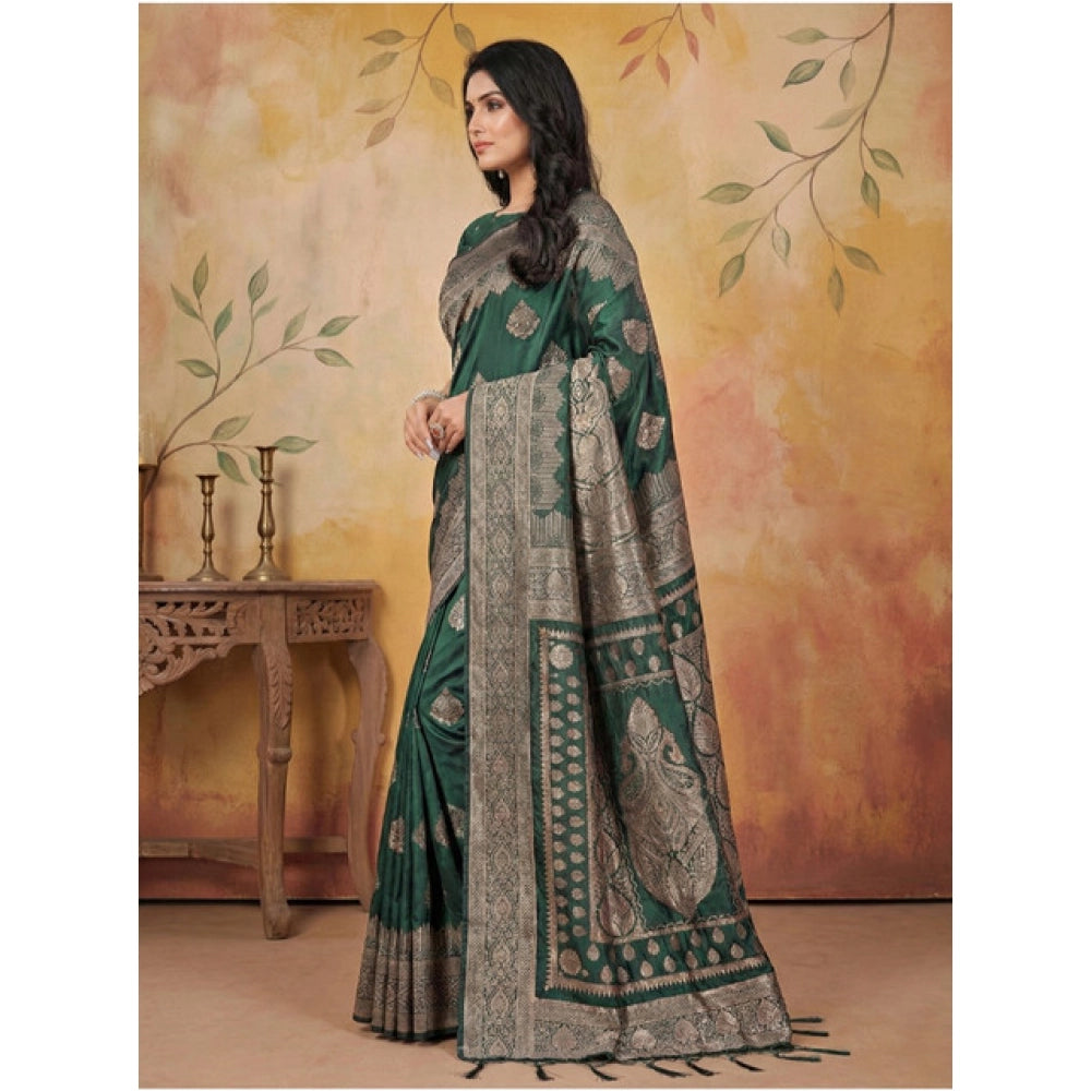 Silk Blend Printed Saree With Unstitched Blouse 5.5Mtr (Green)