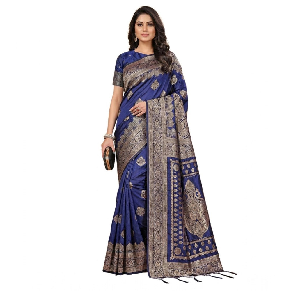 Silk Blend Printed Saree With Unstitched Blouse 5.5Mtr (Green)