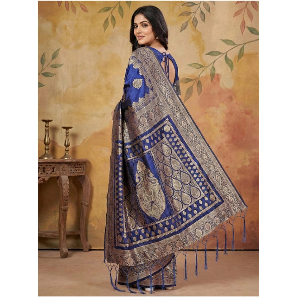 Silk Blend Printed Saree With Unstitched Blouse 5.5Mtr (Green)