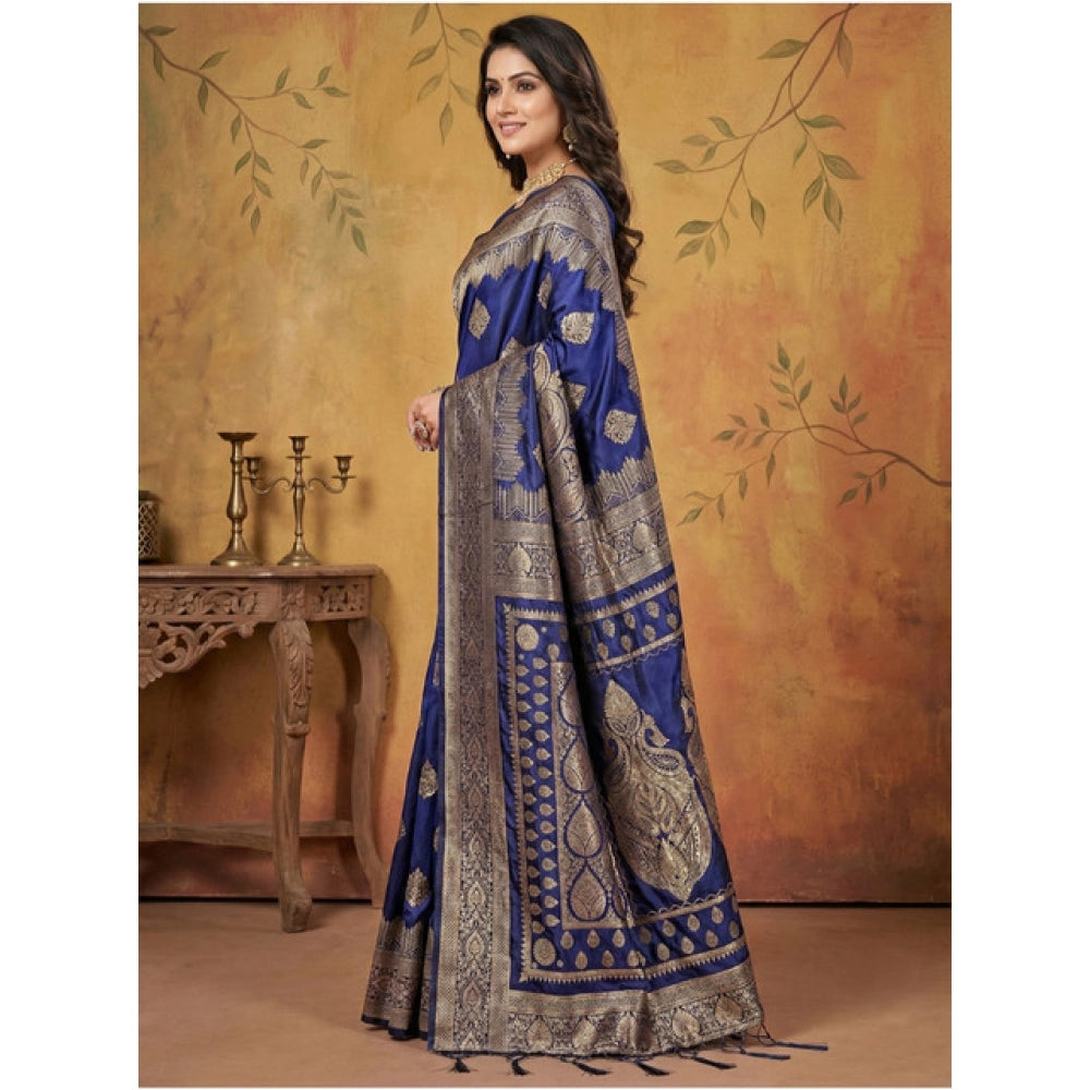 Silk Blend Printed Saree With Unstitched Blouse 5.5Mtr (Green)