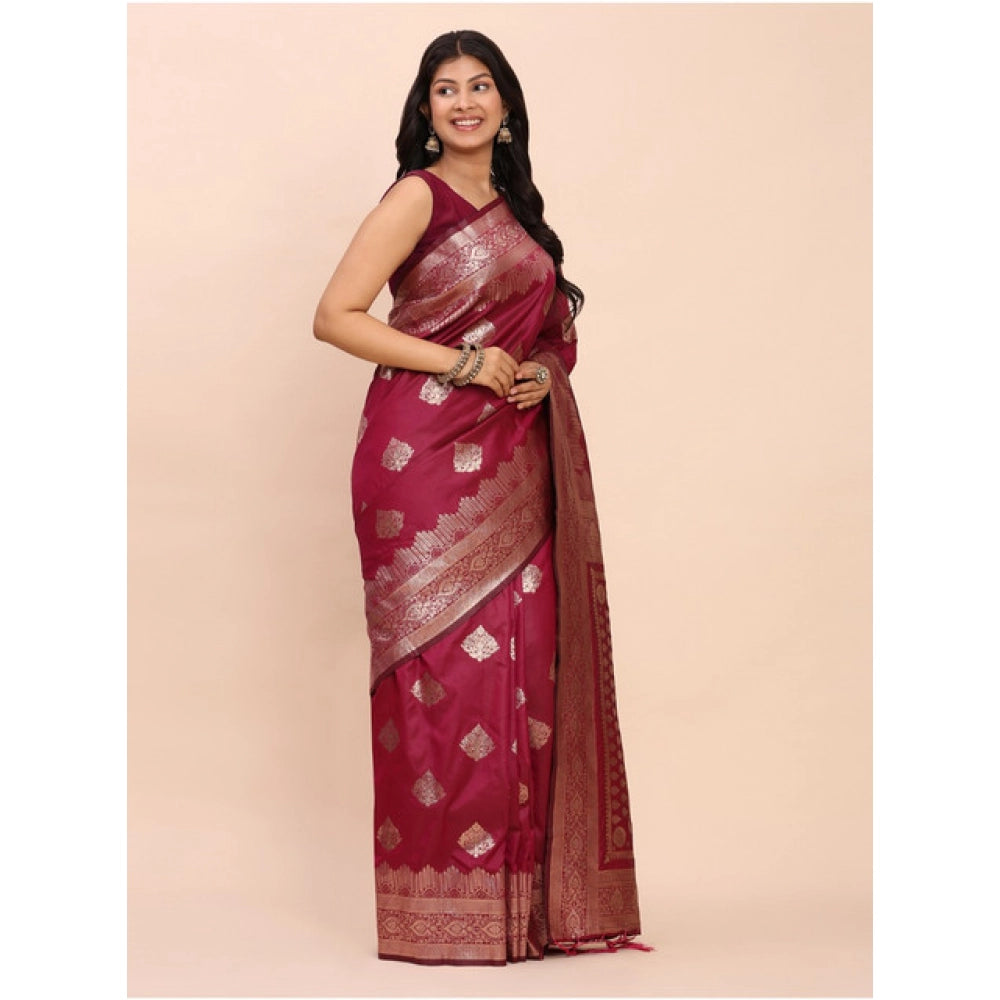 Silk Blend Printed Saree With Unstitched Blouse 5.5Mtr (Green)
