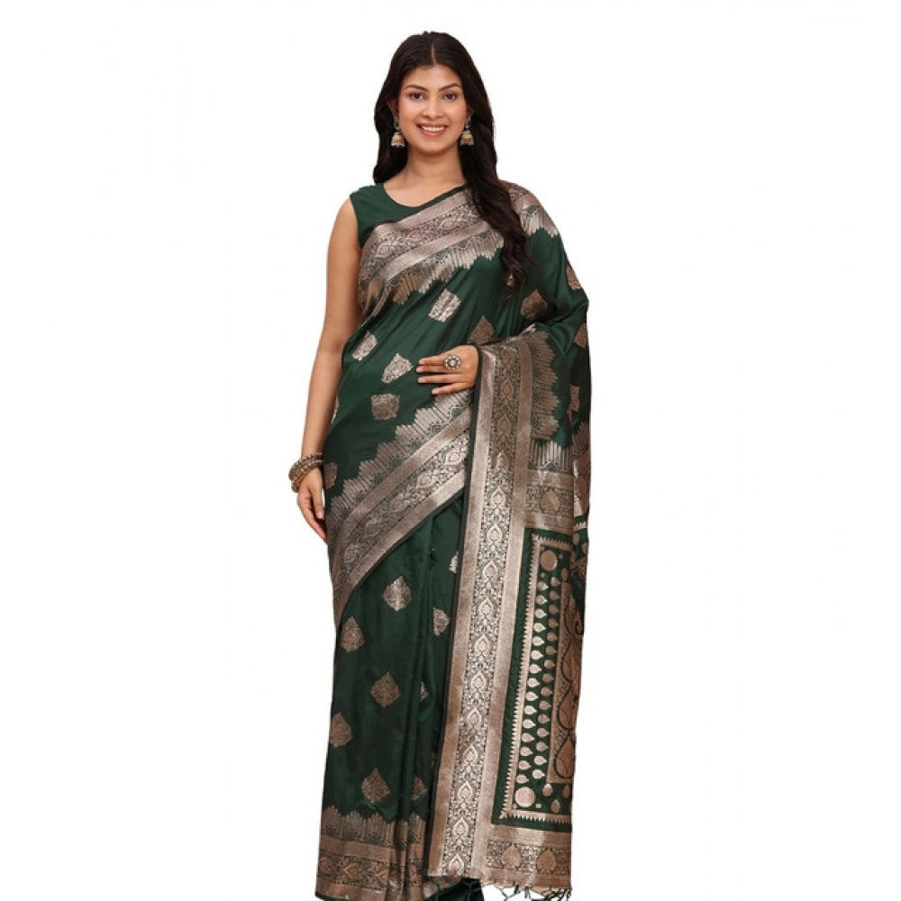 Banarasi Silk Printed Saree With Unstitched Blouse 5.5Mtr (Green)