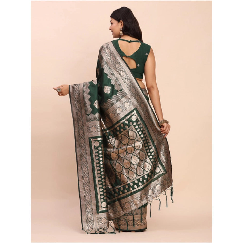 Banarasi Silk Printed Saree With Unstitched Blouse 5.5Mtr (Green)
