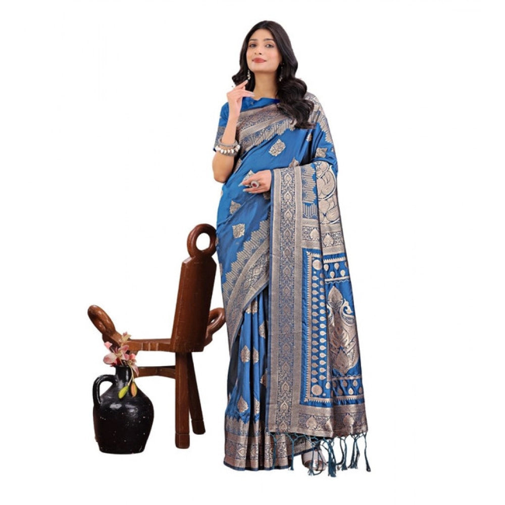 Silk Printed Saree With Unstitched Blouse 5.5Mtr (Magenta)