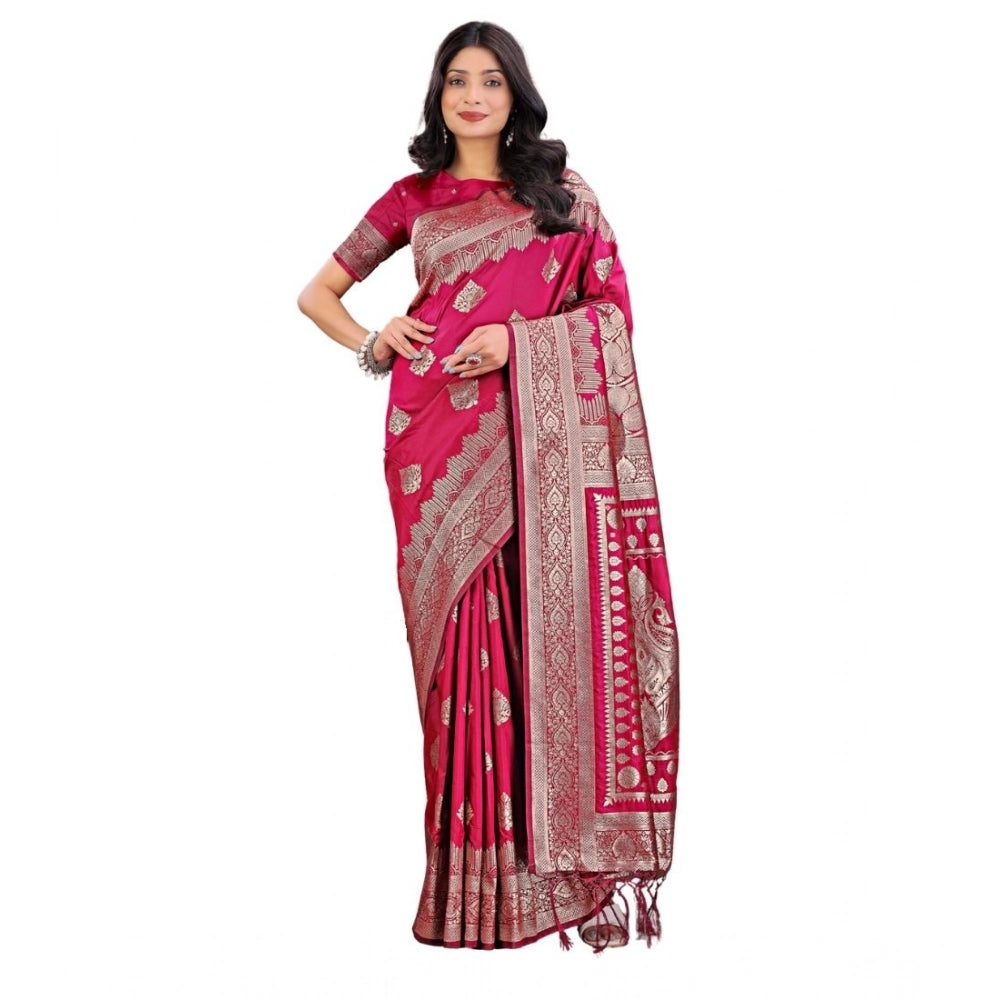 Silk Printed Saree With Unstitched Blouse 5.5Mtr (Magenta)