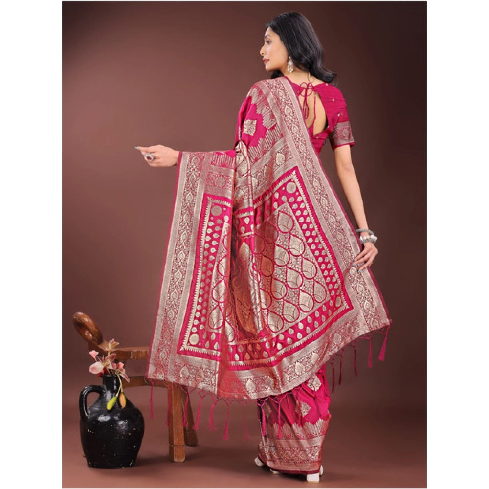 Silk Printed Saree With Unstitched Blouse 5.5Mtr (Magenta)