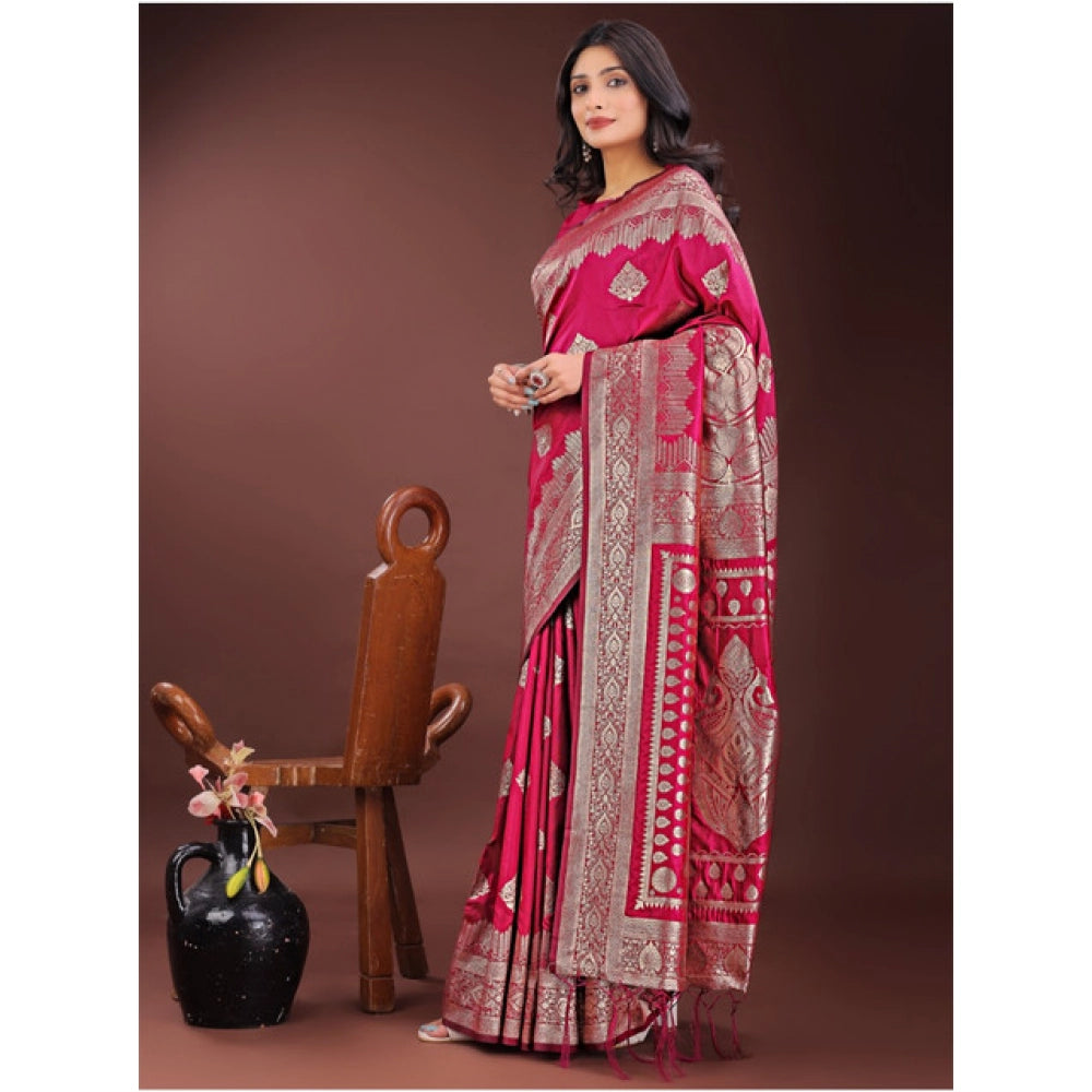 Silk Printed Saree With Unstitched Blouse 5.5Mtr (Magenta)