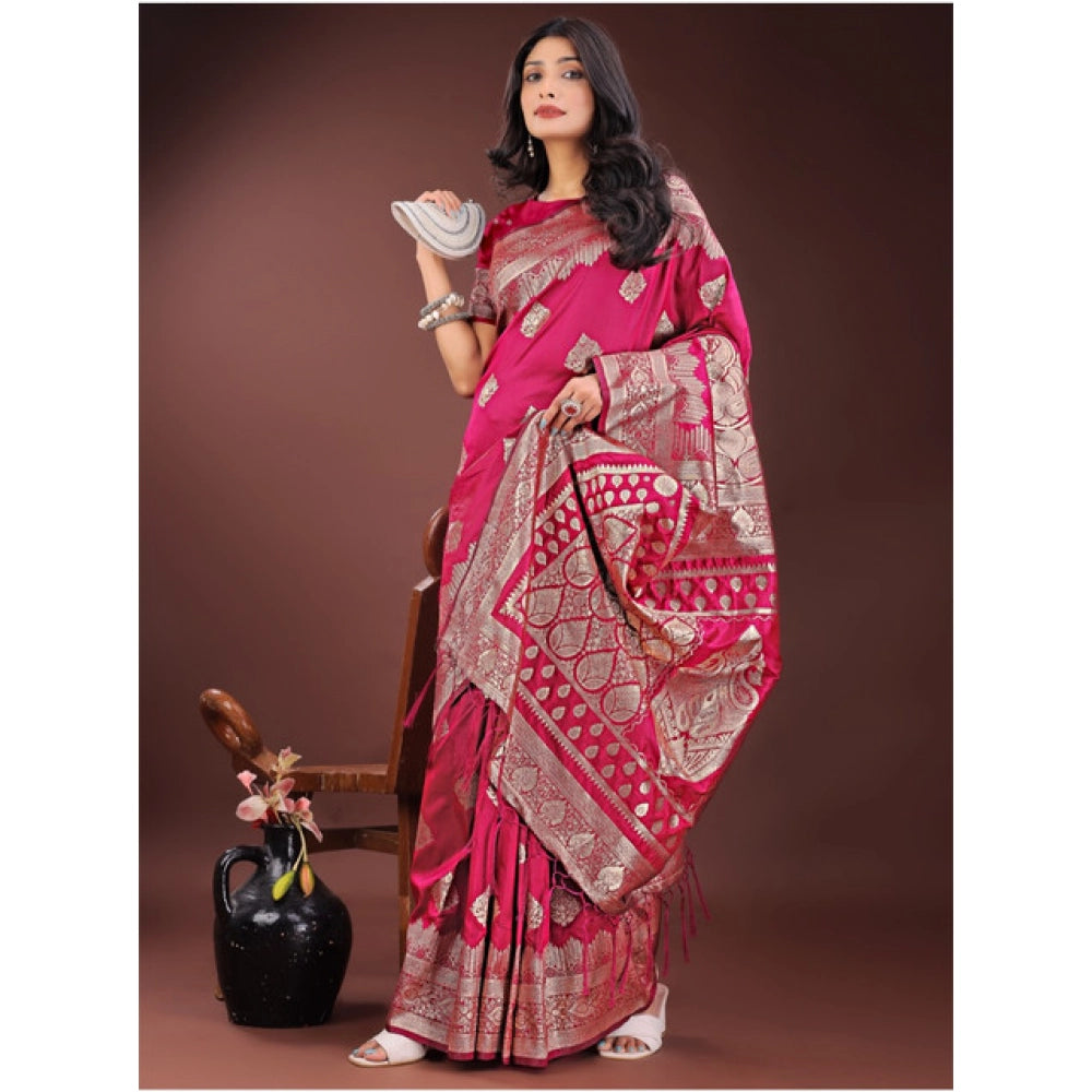Silk Printed Saree With Unstitched Blouse 5.5Mtr (Magenta)