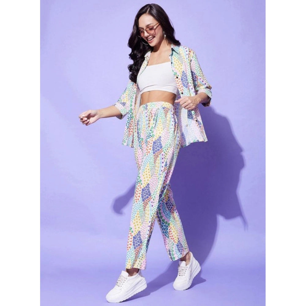 Women's Polyester Floral 3-4th Sleeve Co-Ord Set (Multicolor)