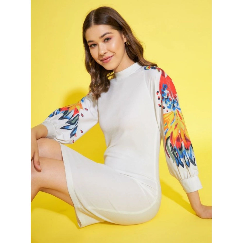 Polyester Lycra Printed Long Sleeve Dress (Multicolor)