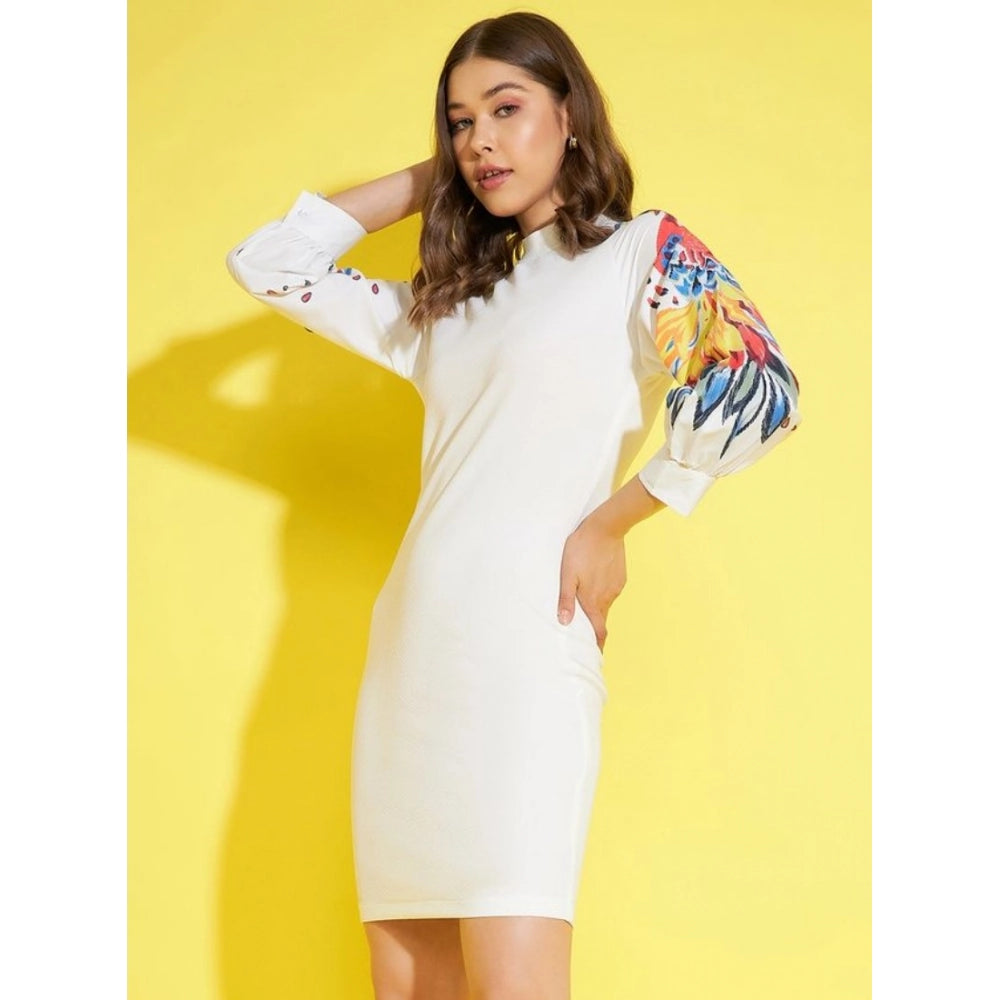 Polyester Lycra Printed Long Sleeve Dress (Multicolor)