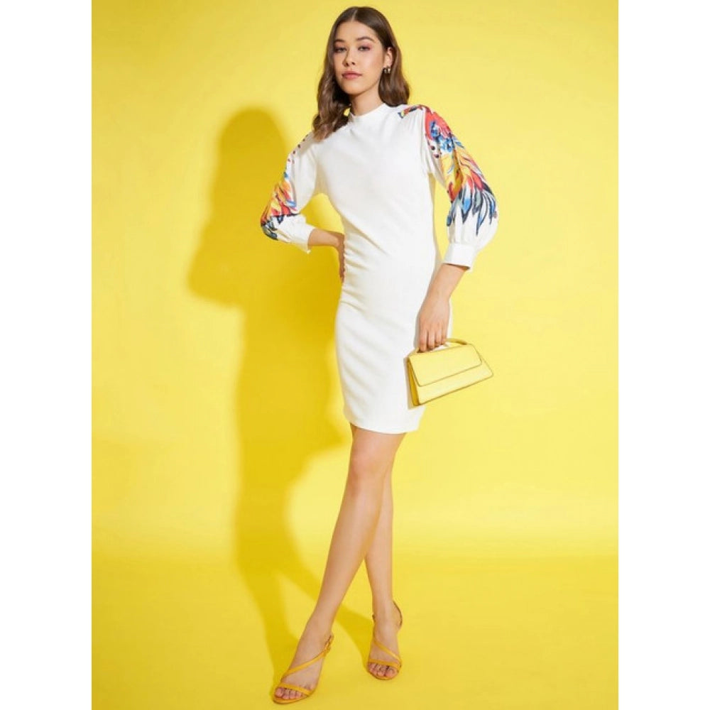 Polyester Lycra Printed Long Sleeve Dress (Multicolor)