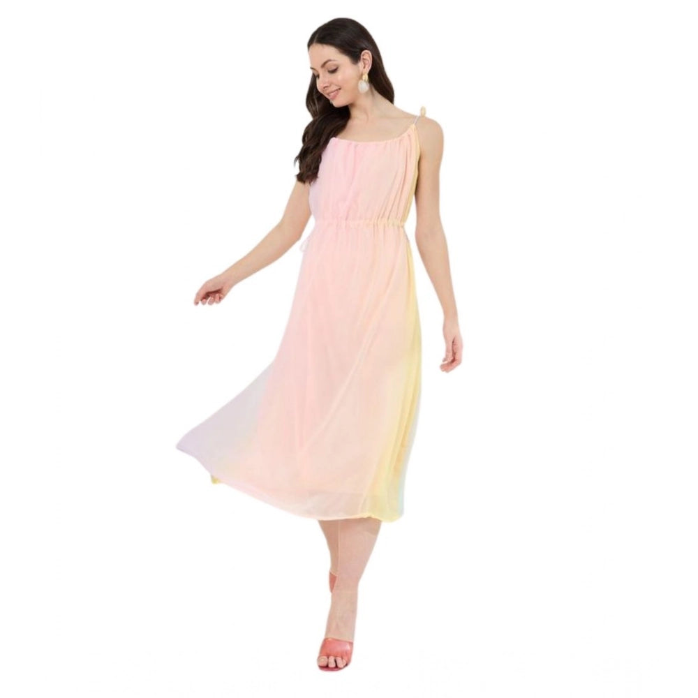 Georgette Ombre Sleeveless Dress (Peach)