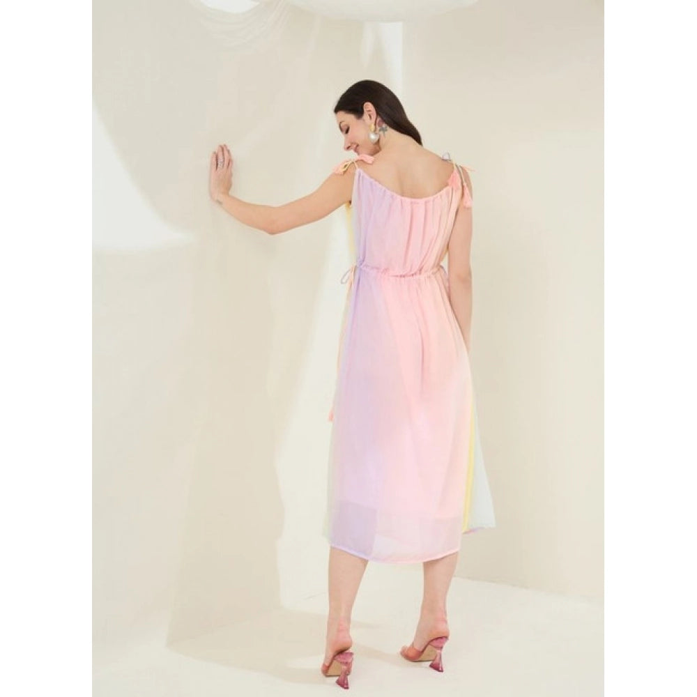 Georgette Ombre Sleeveless Dress (Peach)