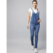 Denim Lycra Solid Buttoned Dungaree (Ice Blue)