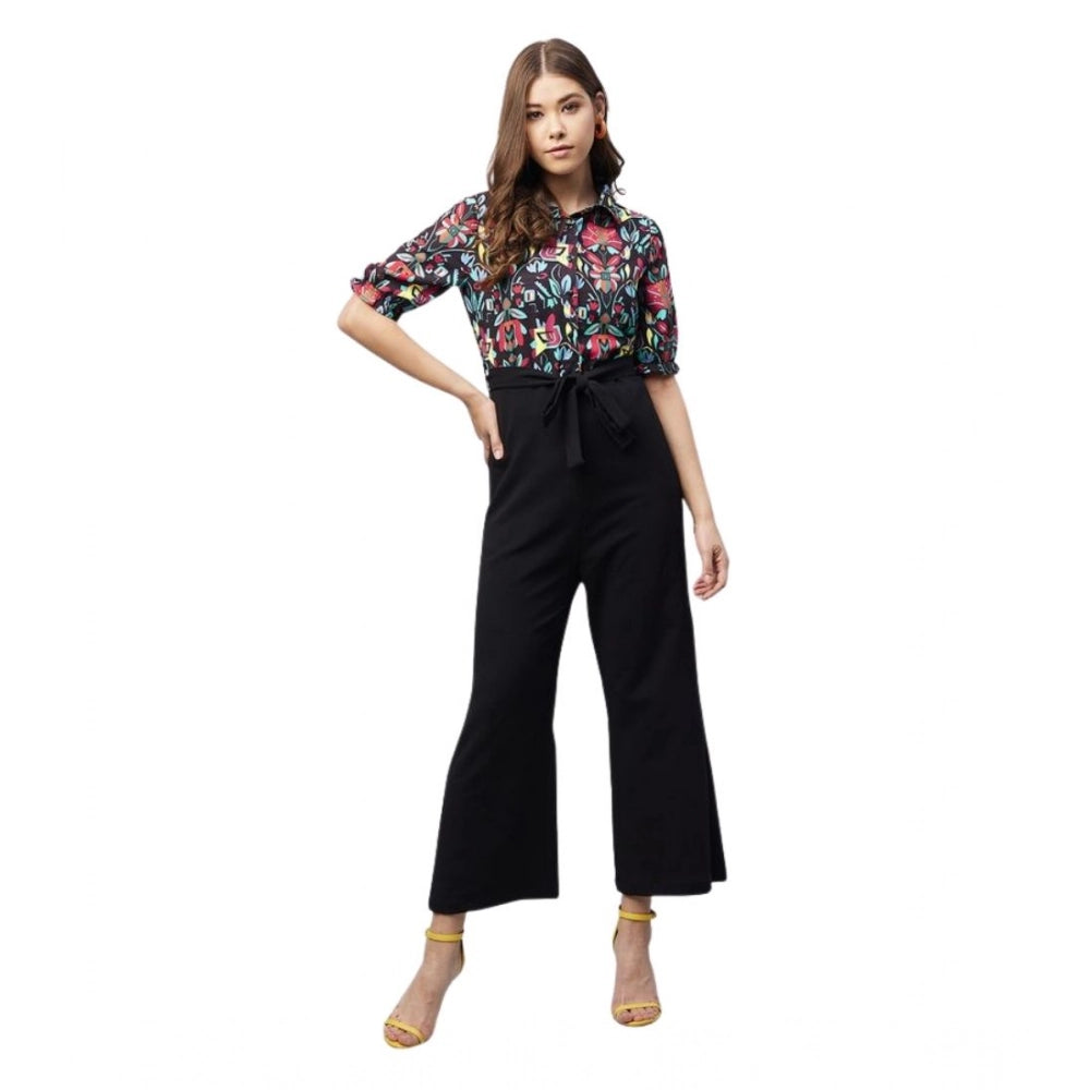 Polyester Floral Short Sleeve Jumpsuit (Multicolor)