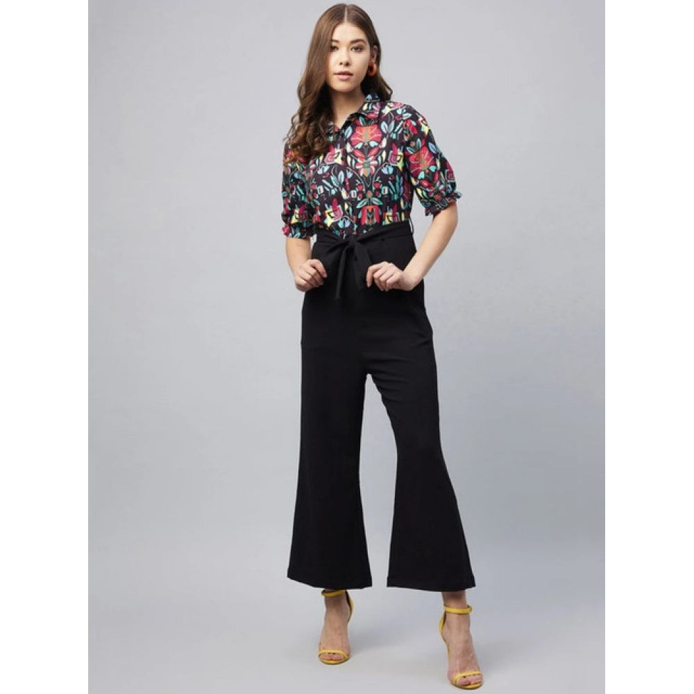 Polyester Floral Short Sleeve Jumpsuit (Multicolor)
