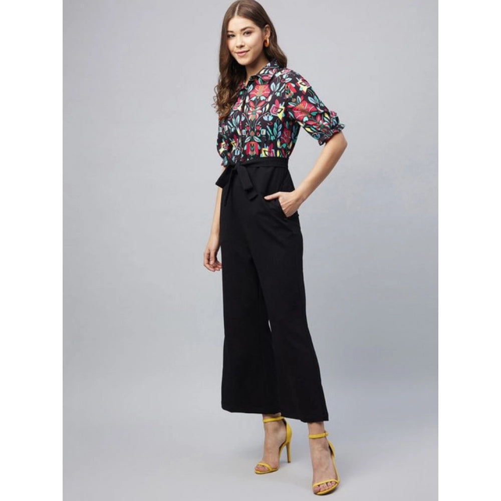 Polyester Floral Short Sleeve Jumpsuit (Multicolor)