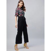 Polyester Floral Short Sleeve Jumpsuit (Multicolor)