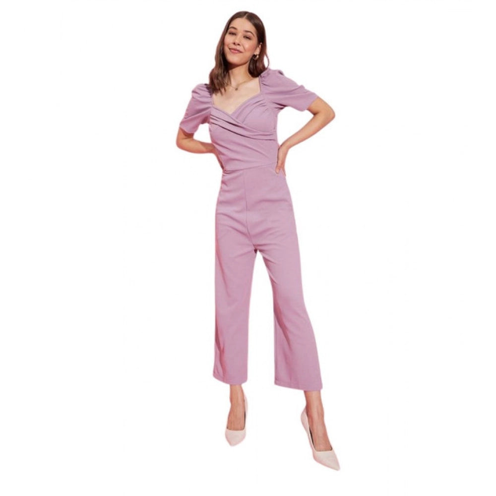 Polyester Lycra Solid Puff Sleeve Jumpsuit (Lavender)