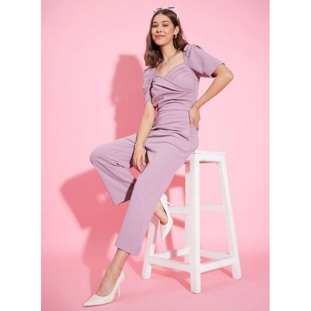 Polyester Lycra Solid Puff Sleeve Jumpsuit (Lavender)