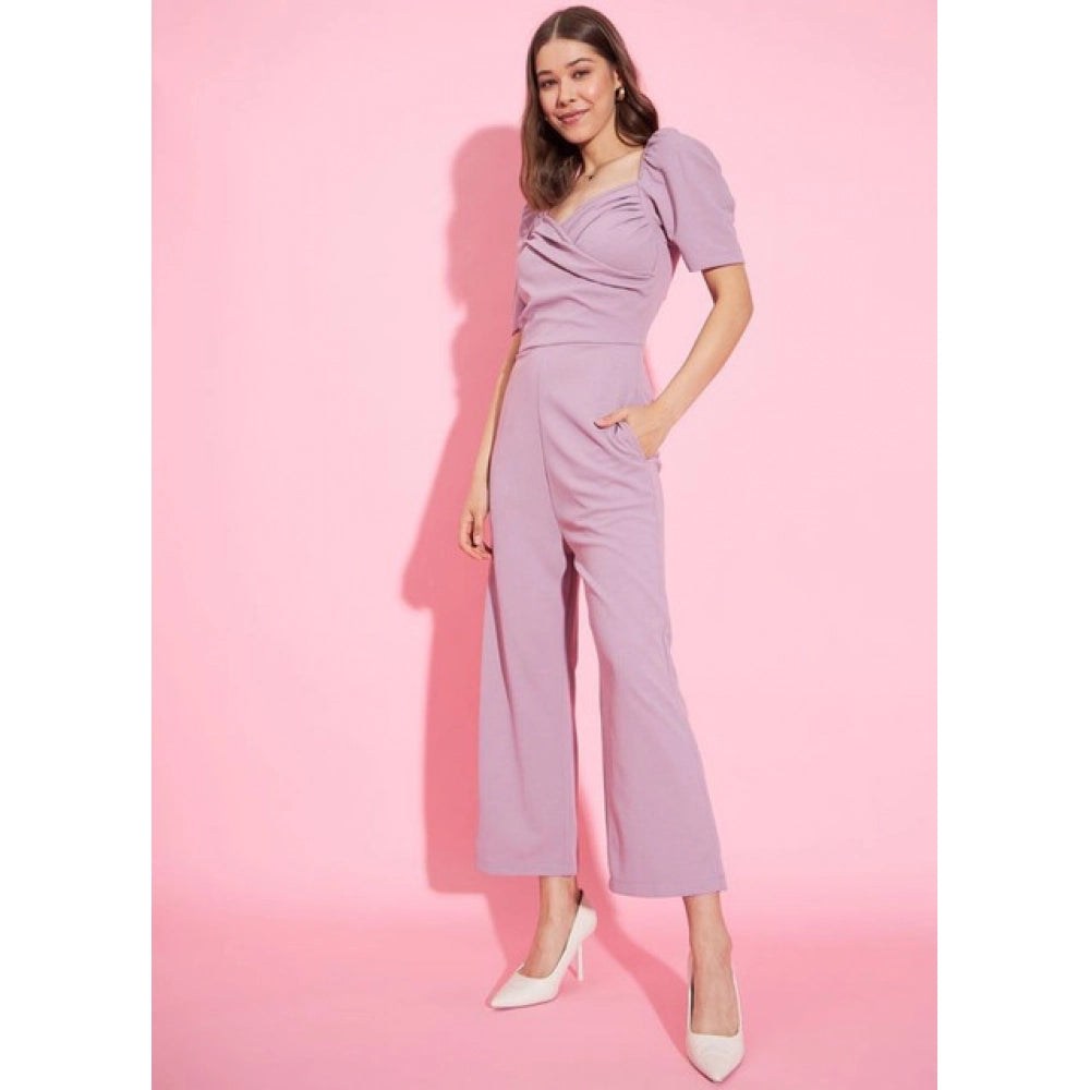 Polyester Lycra Solid Puff Sleeve Jumpsuit (Lavender)