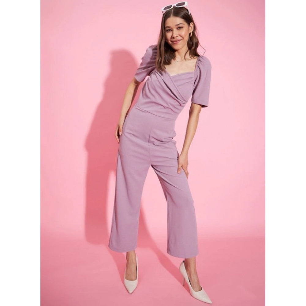Polyester Lycra Solid Puff Sleeve Jumpsuit (Lavender)