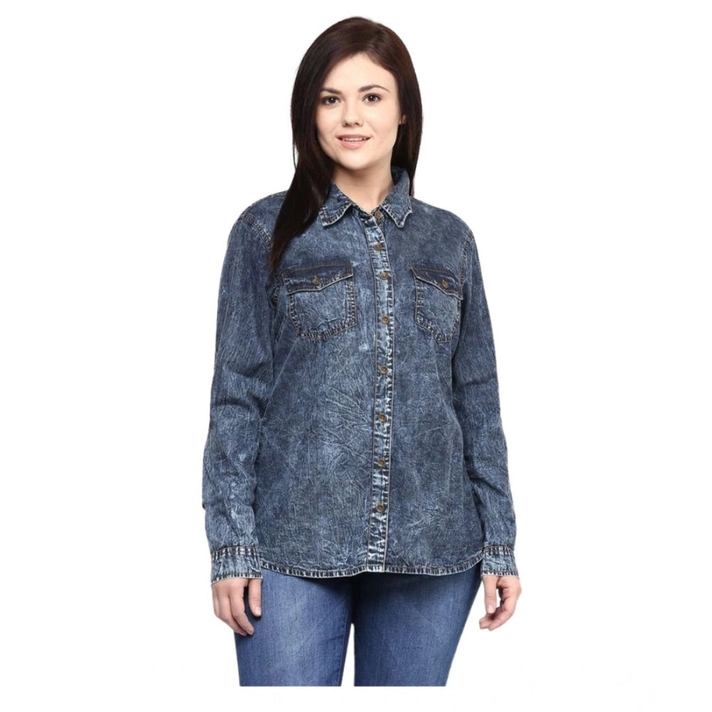 Denim Solid Long Sleeves Shirt (Blue)