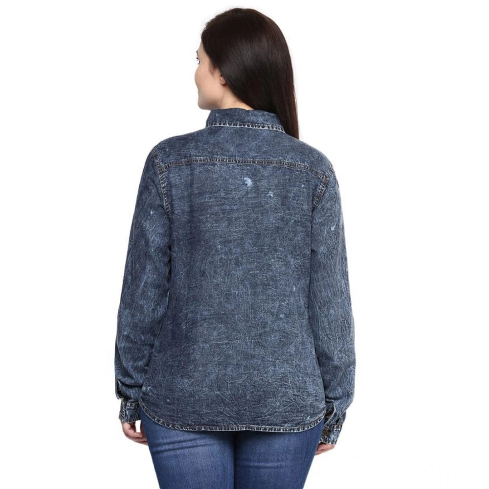 Denim Solid Long Sleeves Shirt (Blue)