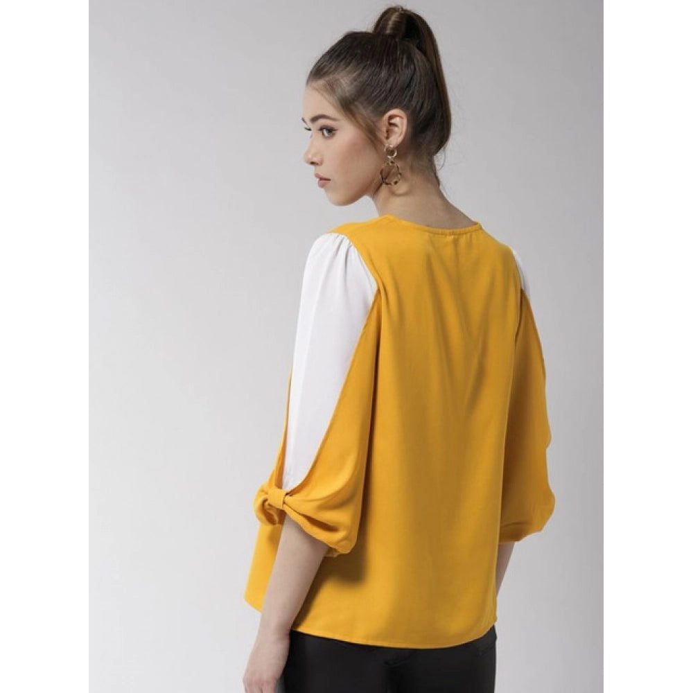 Polyester Colour Block Slit Sleeve Top (Yellow-White)
