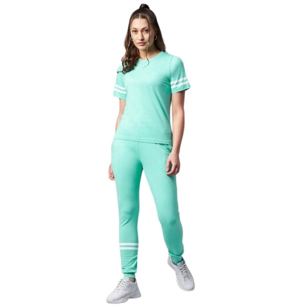 Cotton Striped Short Sleeve Tracksuit (Green)