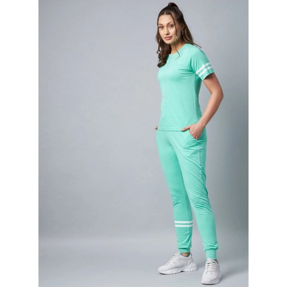 Cotton Striped Short Sleeve Tracksuit (Green)