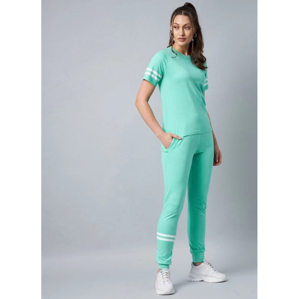 Cotton Striped Short Sleeve Tracksuit (Green)