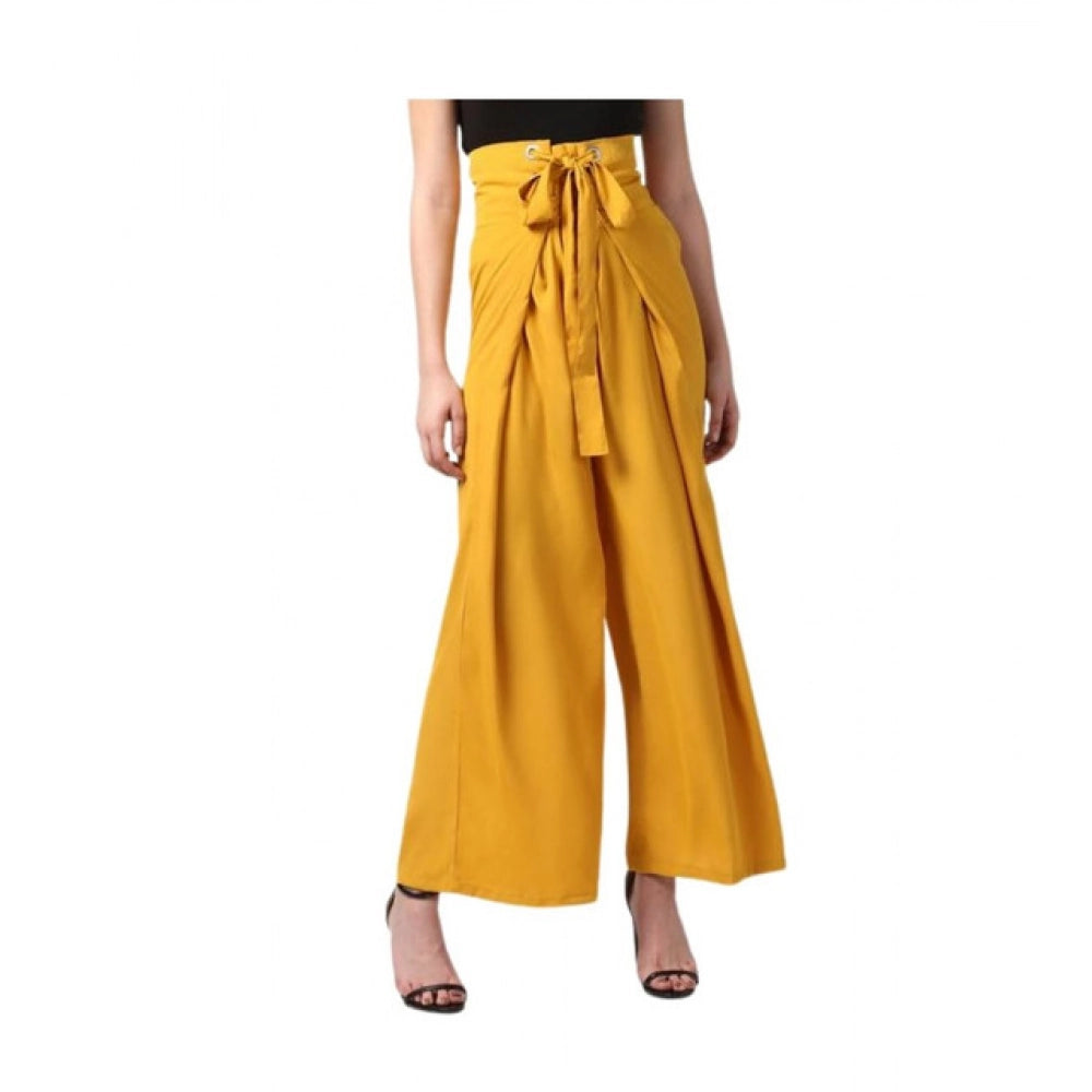 Polyester Solid Smocked Trousers (Yellow)