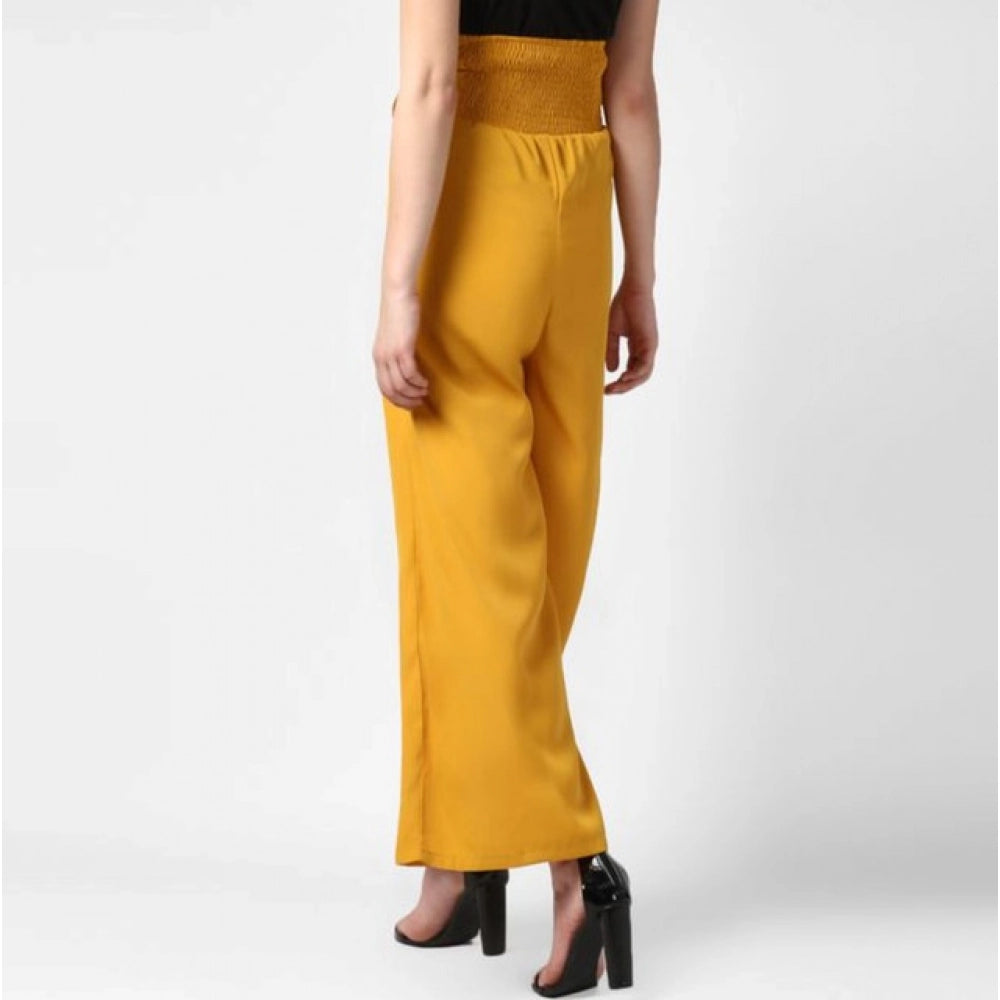 Polyester Solid Smocked Trousers (Yellow)