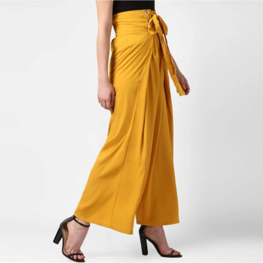 Polyester Solid Smocked Trousers (Yellow)