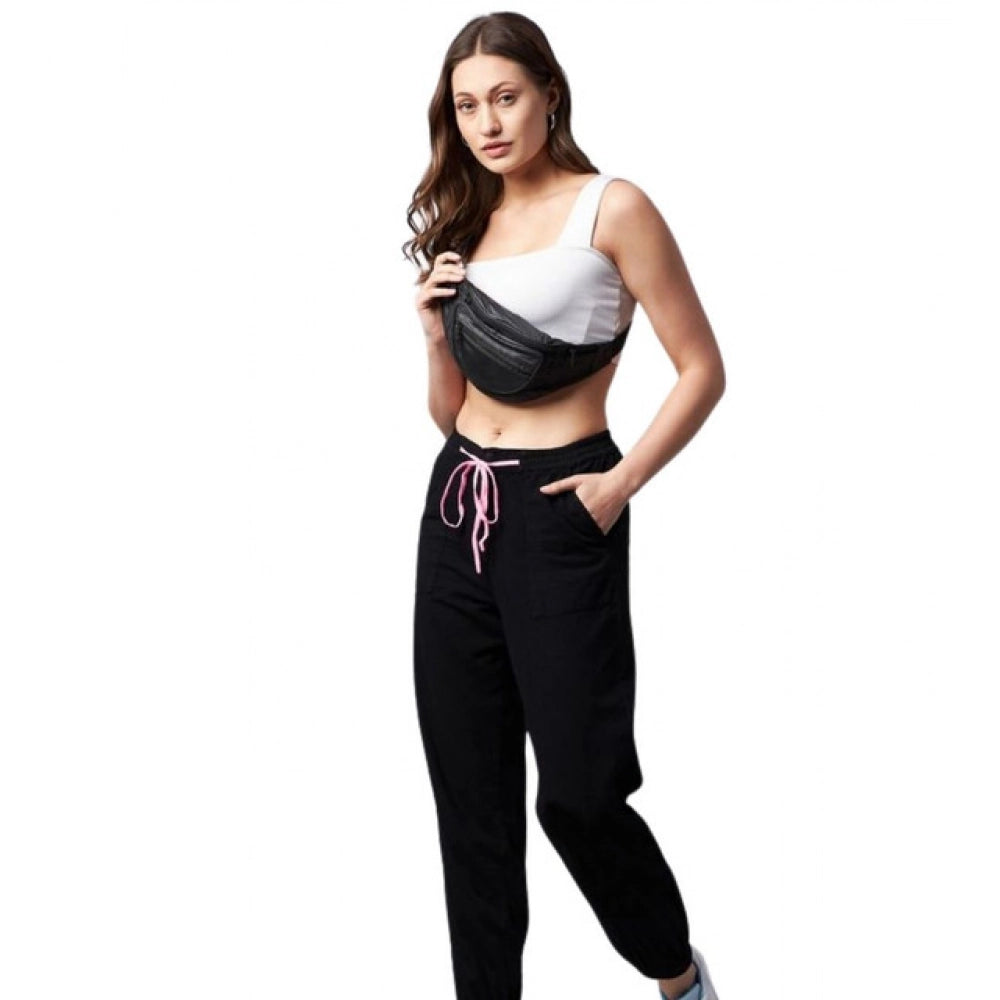 Cotton Twill Solid Elasticated Trousers (Black)