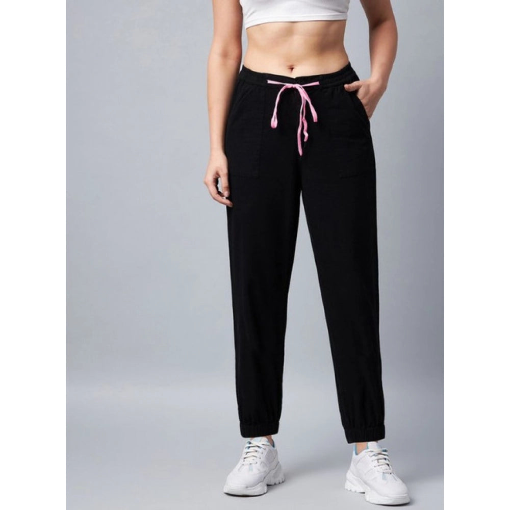 Cotton Twill Solid Elasticated Trousers (Black)