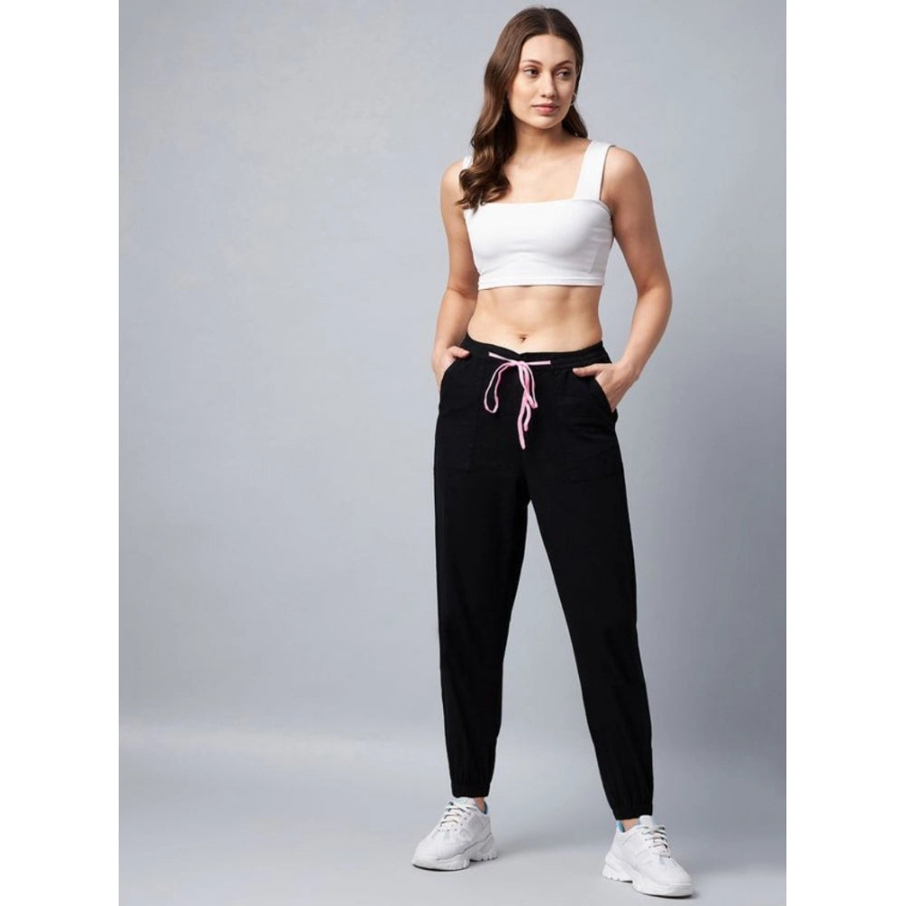 Cotton Twill Solid Elasticated Trousers (Black)