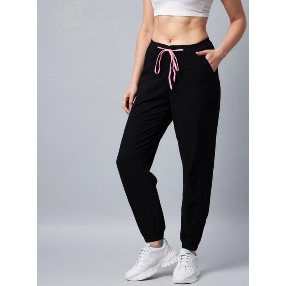 Cotton Twill Solid Elasticated Trousers (Black)