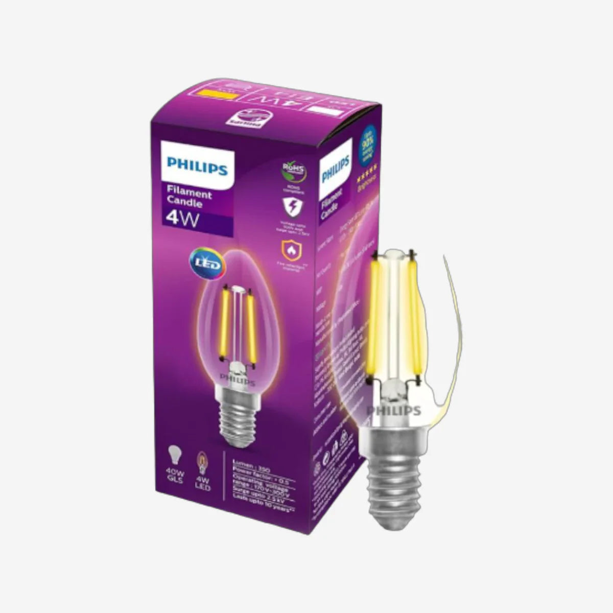 Philips Filament Diffused Candle LED Bulb E27 Warm 350 Lumen White 4 W : 1 Unit