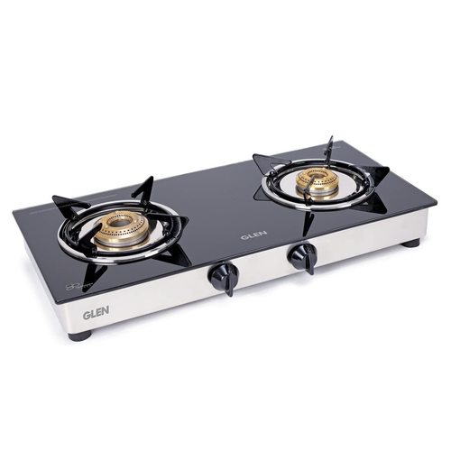 Glen Glass Top LPG Gas Stove 1022 XL Brass Burner - Black : 2 Burner