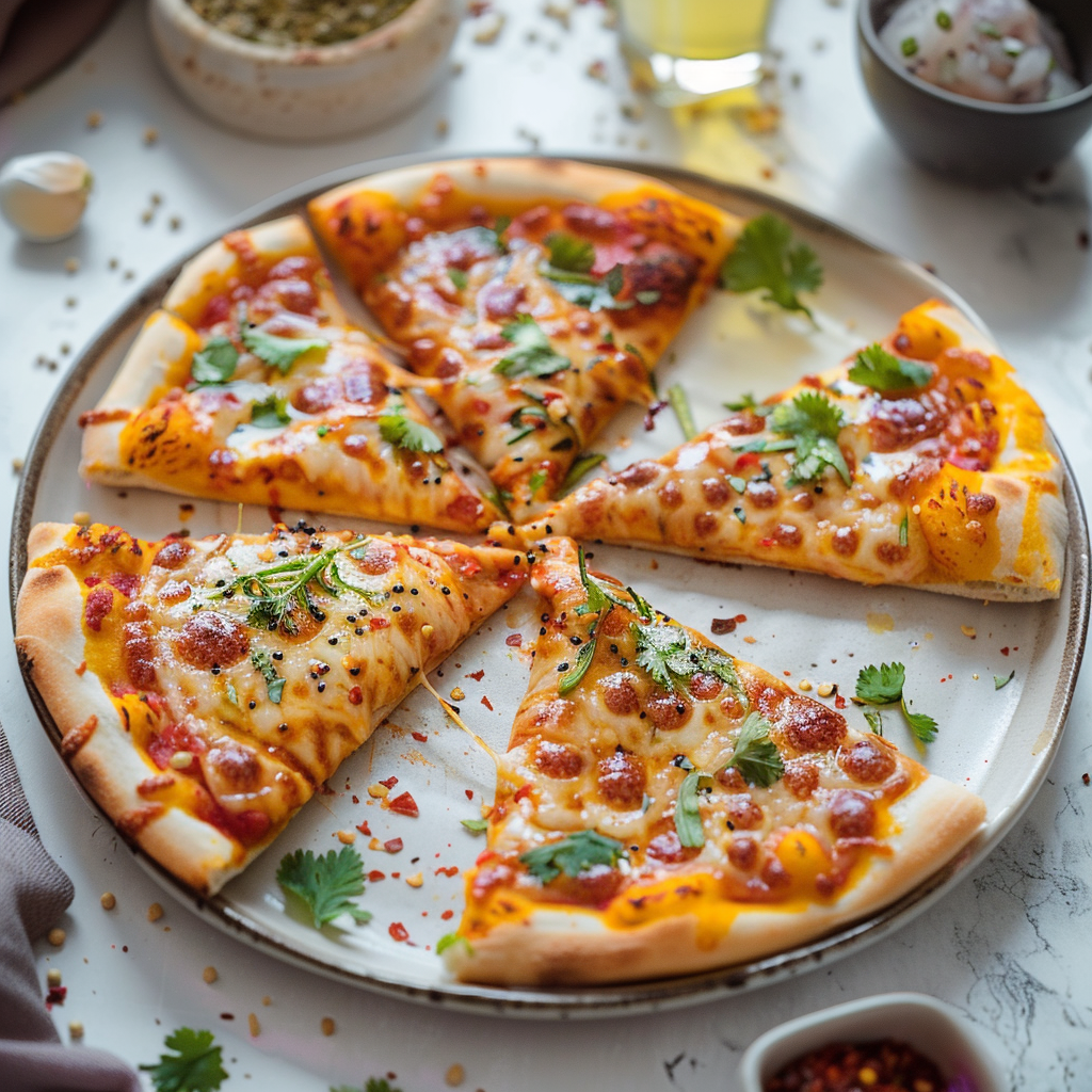 Spicy Schezwan Chicken Pizza [8 inches, 6 Pieces]